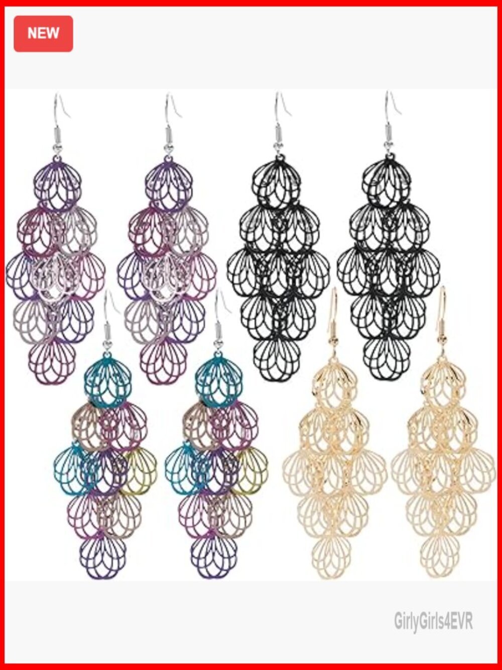 4 Pairs Layered Dangle Earrings Lightweight Stainless Steel Bohemian Style